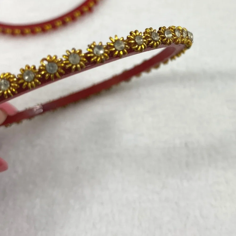 Unbranded Bangles‎ Womens OS Red Gold Tone Rhinestone Stackable Ethnic Bollywood